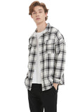 10 x Brand New Men s Long Sleeve Flannel Plaid Warm Coat, Relaxed Fit Casual Button Plaid Flannel Jacket for Men with 2 Pockets White-L - RRP €276.0