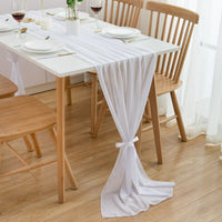 1 x RAW Customer Returns CHUQING Table Runner White Chiffon Table Runner Wedding Communion 420 cm x 70 cm White Table Runner - RRP €21.99