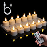 1 x RAW Customer Returns FREEPOWER 12 Rechargeable LED Tea Lights with Charging Station, Remote Control and Timer, Electric Rechargeable Candles Flickering Warm White Dimmable, Tea Light with USB Cable, 4 x 5.5cm - RRP €46.6