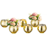 3 x Brand New Small Gold Round Vases for Centerpieces, Hewory Glittering Bowl Vase Bling Mirror Flower Vase for Wedding Anniversary Events Table Decoration, 6pcs - RRP €61.2