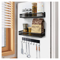 1 x RAW Customer Returns MAGXCENE spice rack refrigerator organizer, kitchen organizer, self-adhesive kitchen shelf wall without drilling, 2 pieces refrigerator magnets shelf hanging shelf spice rack hanging with 8 hooks, black - RRP €20.41