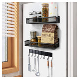 1 x RAW Customer Returns MAGXCENE spice rack refrigerator organizer, kitchen organizer, self-adhesive kitchen shelf wall without drilling, 2 pieces refrigerator magnets shelf hanging shelf spice rack hanging with 8 hooks, black - RRP €20.41