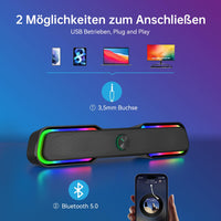 1 x RAW Customer Returns Bazivve Bluetooth PC Speakers, RGB Computer Soundbar Speakers for PC Monitor, HiFi Stereo Gaming Speakers with Connection for Desk or Laptop - RRP €27.22