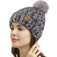 2 x Brand New REDESS Women Winter Pompom Beanie Hat Fleece Lined Warm Hats, Thick Casual Snow Knit Hat for Ladies - RRP €33.92