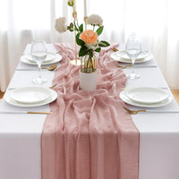 1 x RAW Customer Returns AOKSUNOVA Table Runner Muslin Wedding Old Pink Vintage 4m x 80cm Cheesecloth Table Runner 400cm - RRP €22.18