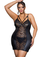 1 x RAW Customer Returns ohyeahlady Leather Dress Women Plus Size Latex Lingerie Sexy Underwear Wetlook Dress Faux Leather Rave Outfit V-Neck Party Dress Curvy Mini Dress Clubwear Chubby Lingerie Woman Black M - RRP €21.17