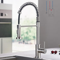 1 x RAW Customer Returns BONADE Low-pressure kitchen tap, extendable, spiral spring tap with shower, 360 rotatable tap for kitchen, low-pressure tap with 3 connections for boiler, sink tap made of brushed stainless steel - RRP €60.49