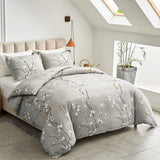 1 x RAW Customer Returns Lanqinglv duvet 155x220cm all year round blanket 4 seasons, grey white leaves floral pattern quilt for allergy sufferers blanket sleeping blanket duvet 155x220 with 1 pillowcase 80x80cm - RRP €44.99