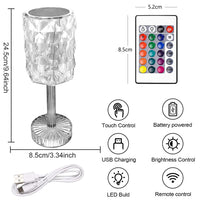 4 x Brand New LED table lamp made of crystal, crystal diamond lamp, crystal lamp, acrylic diamond bedside lamp 16 colors 4 modes with remote control, RGB color changing night light, USB rechargeable acrylic table lamp - RRP €56.44