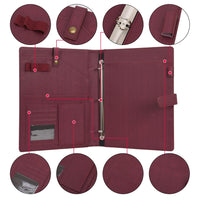 1 x RAW Customer Returns Wonderpool A4 Leather Writing Folder Portfolio Document Holder Ring Binder Removable Clipboard with Multi-compartment Pockets and Legal Wide Ruled Pad for Business Organizers Conference Wine Red  - RRP €27.0