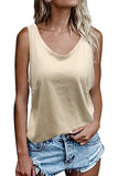 1 x Brand New FANGJIN Tank Top Women s Tee Shirt 100 Cotton Tank Top Long Women s Crop Top and Elegant Sleeveless V-Neck Large Size Chic Summer Loose Sport Clothing Sexy Tunic Khaki M - RRP €25.99