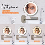 1 x RAW Customer Returns USB Rechargeable Makeup Mirror with Light, Double Sided Makeup Mirror with 1X 10X Magnification, Bathroom Makeup Mirror, 3 Colors, Touch Screen, Dimmable, Extended Arm - RRP €47.99