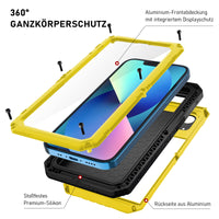 1 x RAW Customer Returns Beeasy for iPhone 13 Waterproof Outdoor Case 6.1 , Shockproof Armored Case Military 360 Degree Protective Case with Screen Protector, Robust Metal Heavy Duty Cell Phone Case iPhone 13 Case, Yellow - RRP €31.25