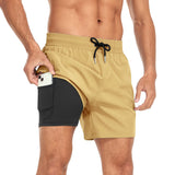 1 x Brand New Yaavii Men s Quick Dry 2 in 1 Swim Shorts - Compression Lining - Zipped Pocket and Interior Khaki L  - RRP €22.8