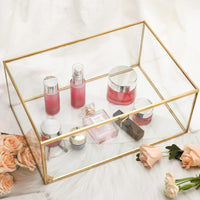 1 x RAW Customer Returns Homtone 33x23x14 cm Golden Vintage Glass Box Terrarium Retro Jewelery Box Transparent Glass Jewelery Storage Organizer for Wedding Birthday Party Decor Extra Large Plus  - RRP €40.95