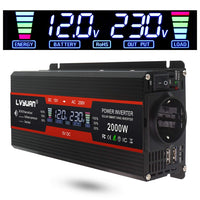 1 x RAW Customer Returns LVYUAN Voltage Converter 12V 230V 1000W 2000W Inverter LCD with 2 USB - RRP €70.36