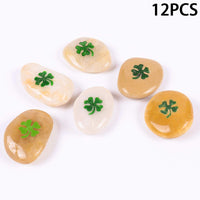 1 x RAW Customer Returns ROCKIMPACT 12 pieces clover lucky clover stones with clover leaves luck engraved stones engraving inspirational stones lucky charm encouragement gratitude gift lucky stones wholesale, 5-8 cm each  - RRP €16.13