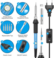 1 x RAW Customer Returns Soldering iron set, SREMTCH 60W electronic soldering iron kit with ON OFF switch, adjustable temperature 200-450 C with 5 soldering tips, digital multimeter, desoldering pump, soldering iron stand, solder, tweezers - RRP €29.99