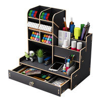 1 x RAW Customer Returns Catekro Wooden Desk Organizer, Office Organizer, Self-Assembly, Drawer, for Home, Office and School Petit Black  - RRP €22.84