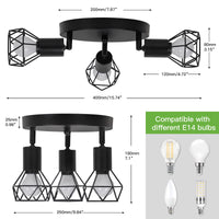 1 x RAW Customer Returns FORCOSO ceiling lamp black 3 bulbs, ceiling spotlight vintage 350 , ceiling light metal spots LED adjustable wall spotlight E14 max. 40 watts, for kitchen, living room, bedroom, without bulb - RRP €40.02