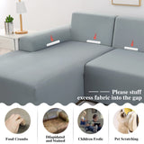 4 x RAW Customer Returns Jaotto Sofa Cover with Elastic Peninsula Left Right, Universal Corner Sofa Covers, Anti-scratch Sofa Cover Cat Chaise Longue L-Shaped 2 Seater 2 Seater, Smoke Gray  - RRP €207.96