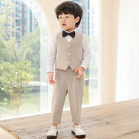 1 x RAW Customer Returns LOLANTA Boys 4 Piece Suit Vest Set Kids Birthday Wedding Party Beige 130 - RRP €39.98