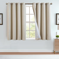 1 x RAW Customer Returns TOPICK Opaque Curtain with Eyelets Blackout Curtain Lightproof Thermal Curtain Textured Curtains Plain for Living Room Bedroom Pack of 2 Gray Beige 130 x 145 cm - RRP €41.99