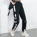 1 x RAW Customer Returns MEINVQIAOTI Black Cargo Pants for Women Straight Hip-Hop and Slim Casual Techwear Women Loose Trousers Black,XS  - RRP €36.99