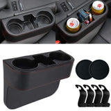 1 x RAW Customer Returns Ruucy Car Cup Holder Cup Holder PU Leather Cup Holder Car Organizer Storage Box Drink Holder for Coffee, Drink, Bottle, Milk With 4 Car Hooks 2 Car Coasters-Black  - RRP €19.61