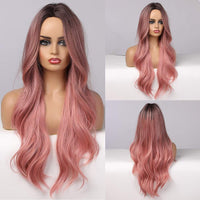 1 x Brand New Women s Pink Wig 24 Inch Long Ombre Wavy Natural Heat Resistant Synthetic Wig For Daily Party Use - RRP €24.0