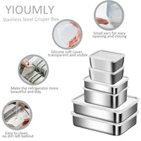 1 x RAW Customer Returns YIOUMLY Food Container, Food Storage Container, Stainless Steel Food Container with Lid, Suitable for Ovens, Dishwashers and Freezers 5.1L, Set of 6  - RRP €26.99