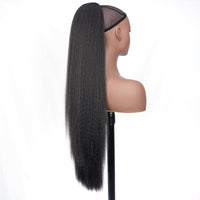 1 x RAW Customer Returns PORSMEER 80cm Long Straight Drawstring Black Ponytail Clip in Hair Extensions for Women, Yaki Kinky Straight Ponytail Extensions Hair 1B  - RRP €18.42