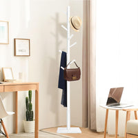 1 x RAW Customer Returns YheenLf Floor Coat Rack, Solid Wood Coat Rack, 8 Hooks, 3 Hauteurs, for Clothing, Hats, Scarf, for Entrance, Office, White, 30 x 30 x 180 cm - RRP €38.35