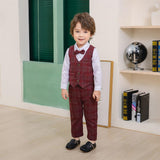 1 x RAW Customer Returns Volunboy Elegant Child Suit Shirts Bow Tie Vest Trousers, Boy Clothing 4 Pieces Gentleman Wedding Ceremony 2-3 Years, Red Plaid, Size 100  - RRP €24.0