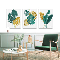 1 x RAW Customer Returns 3 Pcs Gold Leaves Framed Canvas Print Green Palm Leaves Canvas Paintings Modern Wall Art Poster Bedroom Living Room Decorations Ready to Hang 120x60cm 16 x24 x3pcs  - RRP €50.42