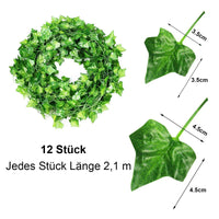 1 x RAW Customer Returns KASZOO Artificial Ivy Garland, 12 Pieces Green Ivy with Nylon Cable Ties Plants Ivy Vine for Garden Wedding Party Wall Decoration - RRP €10.07