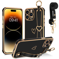 2 x RAW Customer Returns GaoBao iPhone 14 Pro Max Case, iPhone 14 Pro Max Case, Heart Design with Wrist Strap, Lanyard, Shock Absorber, Shockproof, Slim Case for iPhone 14 Pro Max, Black - RRP €40.8