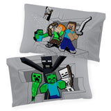 1 x RAW Customer Returns Minecraft Fight Back 100 cotton 3-piece bedding set 135x200cm single size - duvet cover fitted sheet 90x200 cm pillowcase 50x70 cm - RRP €35.58