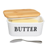 1 x RAW Customer Returns AngLink Porcelain Butter Dish with Wooden Lid Butter Dish Crockery for 250 g Butter Ceramic Multi-Function Butter Dish with Knife Silicone Lip Airtight - RRP €15.12