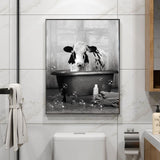 1 x Brand New UGZDEA Animal in the Bathtub Canvas Pictures, Black White Bear Elephant Cow Alpaca Bathroom Poster Home Decor-without Frame C, 30x40cm  - RRP €14.99