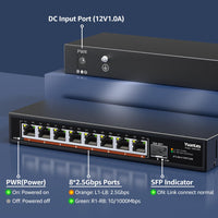 1 x RAW Customer Returns Port 2.5G Unmanaged Desktop Ethernet Switch with 10G SFP, 8 x 2.5G Port, 60Gbps Switching Capacity, Compatible with 100 1000 2500Mbps, Metal Fanless YuanLey 2.5Gbe Network Switch Wall Mount - RRP €91.63