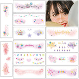 1 x Brand New Qpout 12 Sheets Birthday Face Temporary Tattoos Cute Makeup Face Tattoo Stickers for Women Teen Girls Makeup Dancer Costume Birthday Party - RRP €18.0