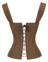 1 x RAW Customer Returns Charmian Women s Renaissance Lace Up Vintage Boned Bustier Corset with Garters Brown Large - RRP €45.37