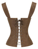 1 x RAW Customer Returns Charmian Women s Renaissance Lace Up Vintage Boned Bustier Corset with Garters Brown Large - RRP €45.37