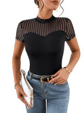 1 x RAW Customer Returns GORGLITTER T-Shirt with Sequins Women s Mesh Top Glitter Top with Rhinestone Mesh Shirt Elegant Tops Black M - RRP €25.2