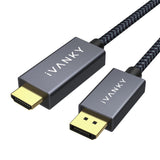 1 x RAW Customer Returns IVANKY DisplayPort to HDMI Cable, DP to HDMI Connection Cable, High Speed Gold Plated DisplayPort HDMI Cable for HDTV, Monitor, Projector, Laptop, PC, AMD, NVIDIA and more - Nylon Braided, 2M - RRP €12.0