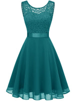 1 x RAW Customer Returns Berylove Women s Lace Dress Bridesmaid Elegant Party Knee-Length Cocktail Dress Chiffon Sleeveless BLP7005 B-Peacock Green S - RRP €50.99