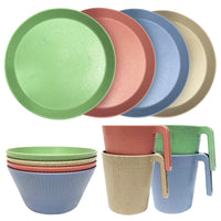 1 x RAW Customer Returns Plastic tableware sets. Lightweight and unbreakable complete set, plate set, bowls, cups, picnic tableware for 4 people, ideal for children and adults. Reusable 12psc-colored  - RRP €21.99