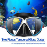 1 x RAW Customer Returns Adult Diving Goggles with Anti-Fog Snorkel Mask, Tempered Glass Swimming Mask and Nose Cover for Snorkeling and Swimming A-Blue  - RRP €27.17