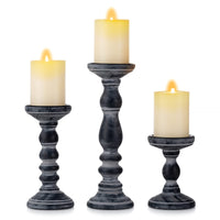 1 x RAW Customer Returns Inweder Rustic Wooden Candle Holder Pillar - 3 Piece Wooden Candle Holder Set Pillar Candle Holder Set Distressed Black Tealight Holder for Wedding Centerpieces Farmhouse Home Room Decoration - RRP €37.99